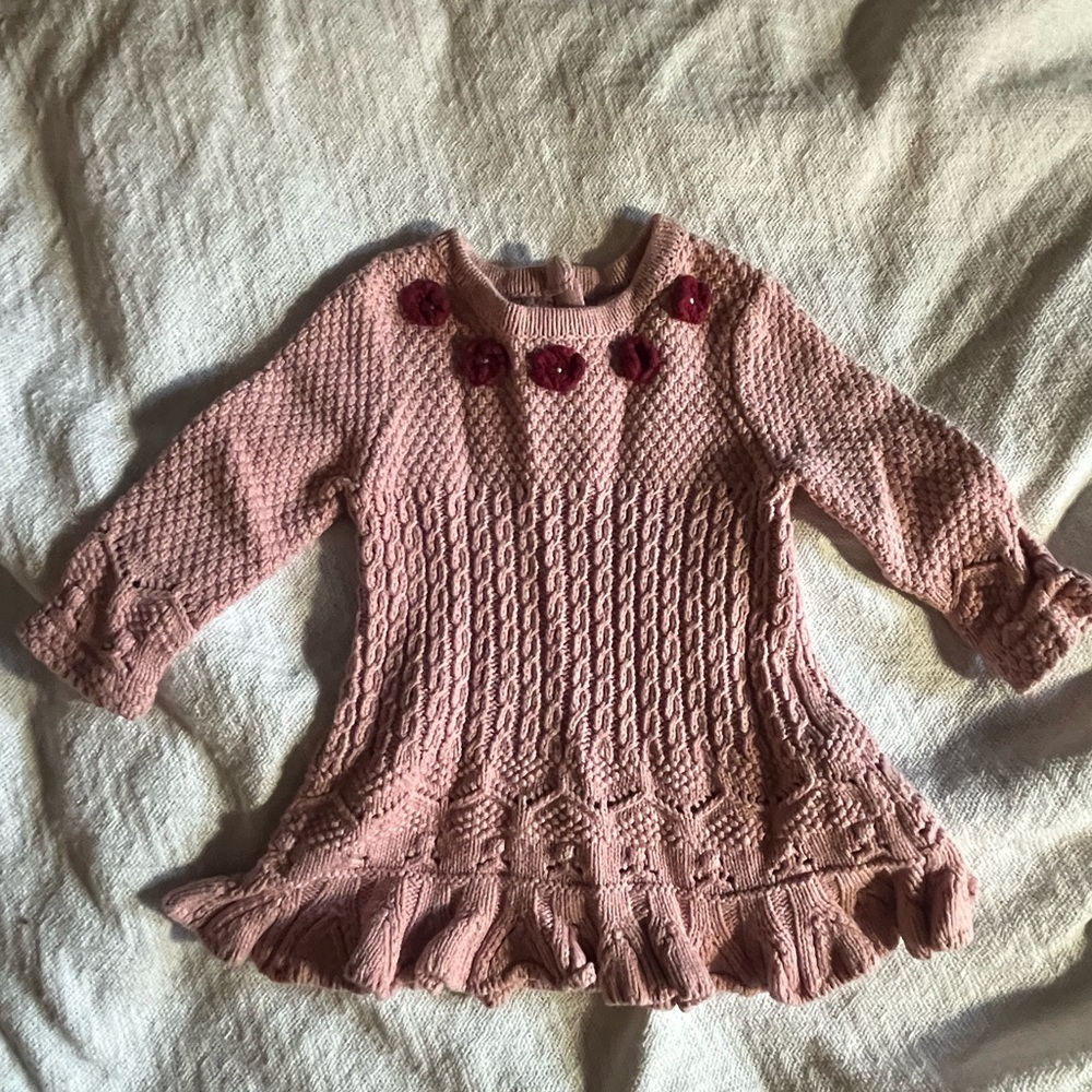 Pink Casual Knit Dress with Flared Hem